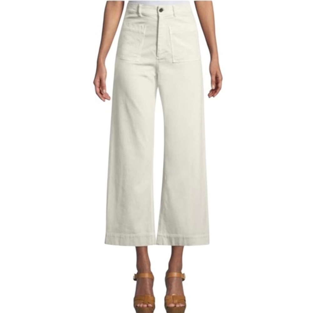 A.L.C. Size 6 Flynn Wide Leg Crop Capri Pants Off White Lace Up Back Coastal Y2K